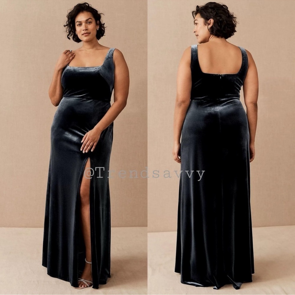BHLDN Jenny Yoo Mara French Blue Velvet Maxi Gown Plus Size 19 Wedding Dress